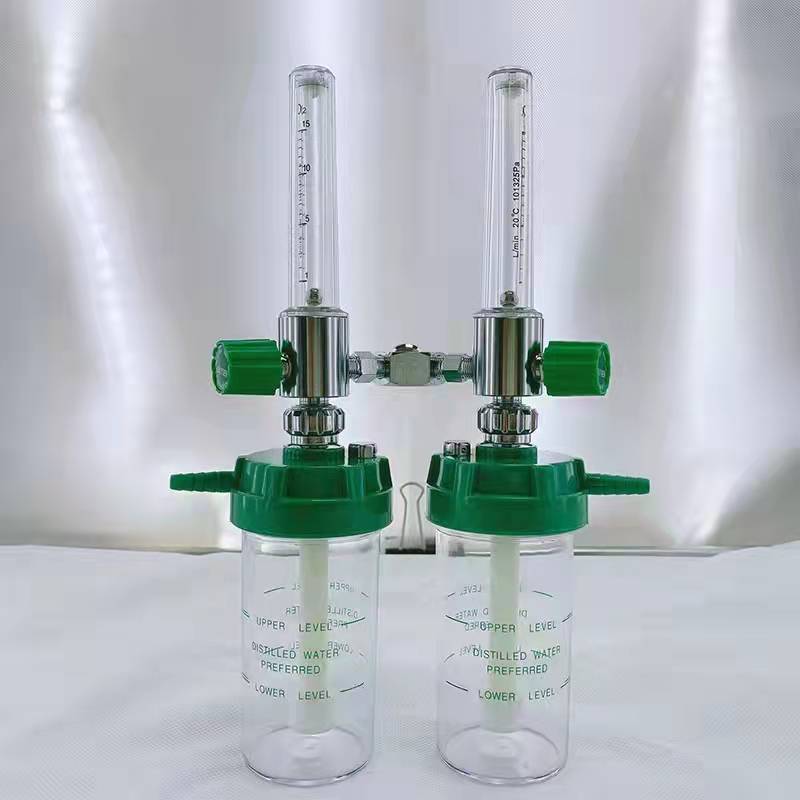 医用氧气吸入器双管三通氧气流量计一拖二氧气流量计英标