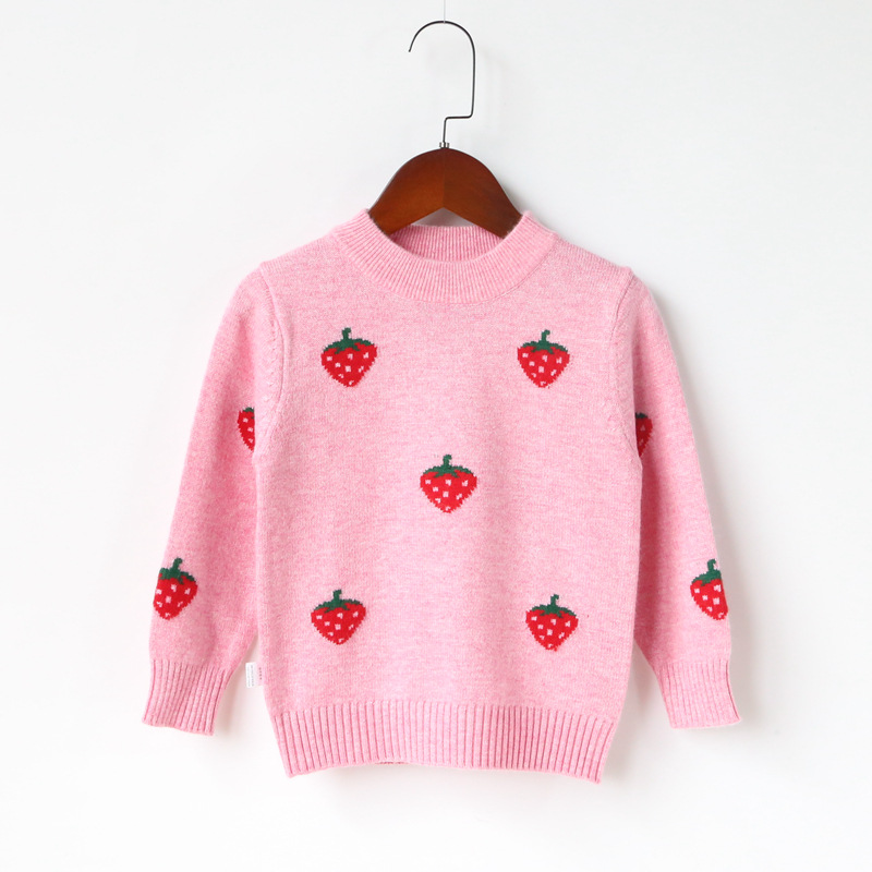 【多色可选】女童宝宝毛衣草莓编织儿童羊毛衫套头童装羊绒批发