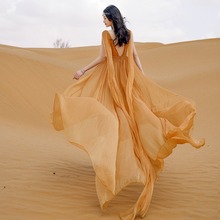 三亚沙滩裙超仙海边旅游度假黄色西双版纳沙漠长裙飘逸拍照连衣裙