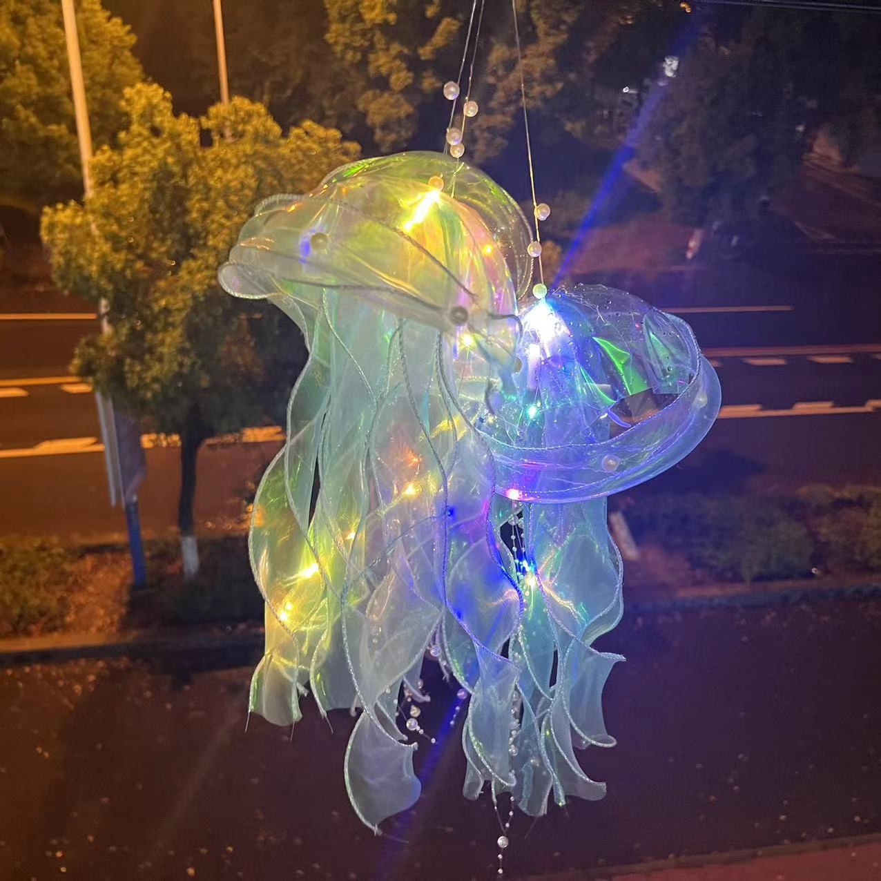 New Luminous Jellyfish Lantern Colorful Ribbon Small Night Lamp Stall Toy Wholesale Luminous Octopus Xiaohongshu Same Style