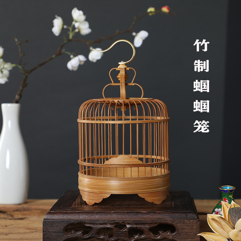 蝈蝈竹笼手把件传统蝈蝈笼老竹饲养笼子房子蝈蝈罐蛐蛐实木编挂