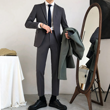 韩版休闲西装两件套男秋季新款帅气职业正装修身西服套装伴郎礼服