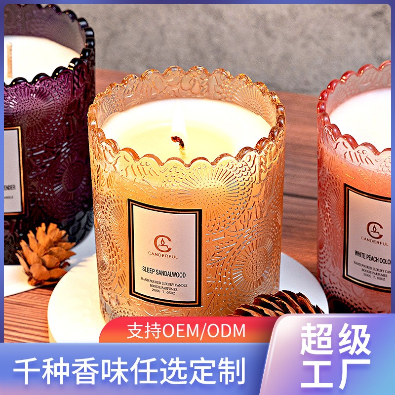 Factory Processing Customized Lace Cup Plant Fragrance Soy Wax Candle with Hand Gift Glass Aromatherapy Candle
