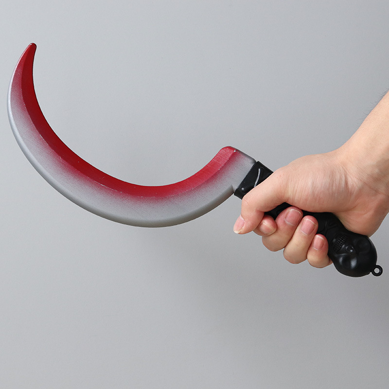 Halloween Decoration Blood Knife Internet Celebrity Bloody Knife Ghost Festival Plastic Toy Simulation Kitchen Knife Trick Props Curved Knife