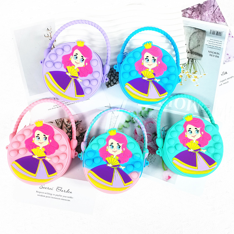New Silicone Handbag Princess Design Decompression Silicone Children Cartoon Puzzle Press Coin Purse Factory Wholesale