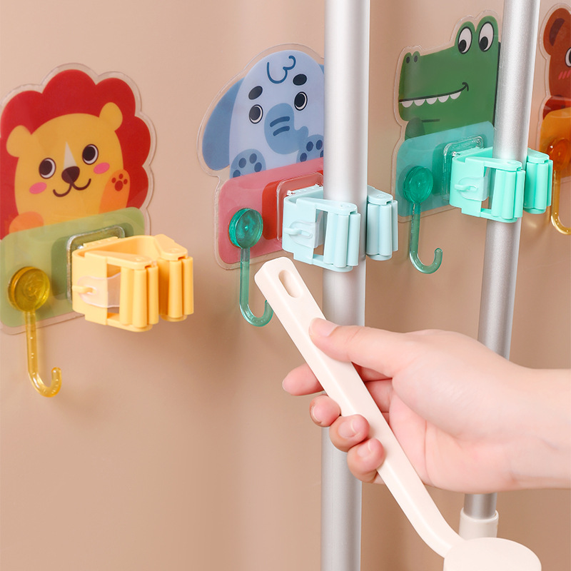 New Style Non-Hurt Wall Mop Clip Bathroom Balcony Wall Hanging Cartoon Punch-Free Mop Hook Mop Rack