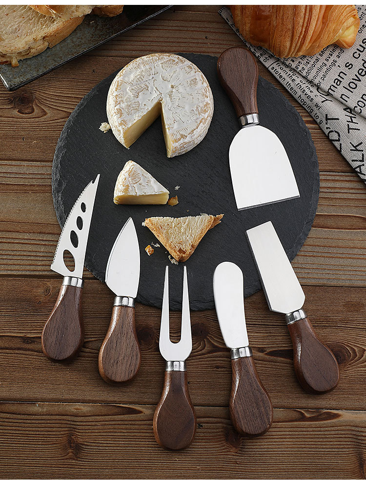 胡桃木柄芝士刀迷你黄油刀叉子奶酪刀牛油抹刀不锈钢奶油刮刀工具