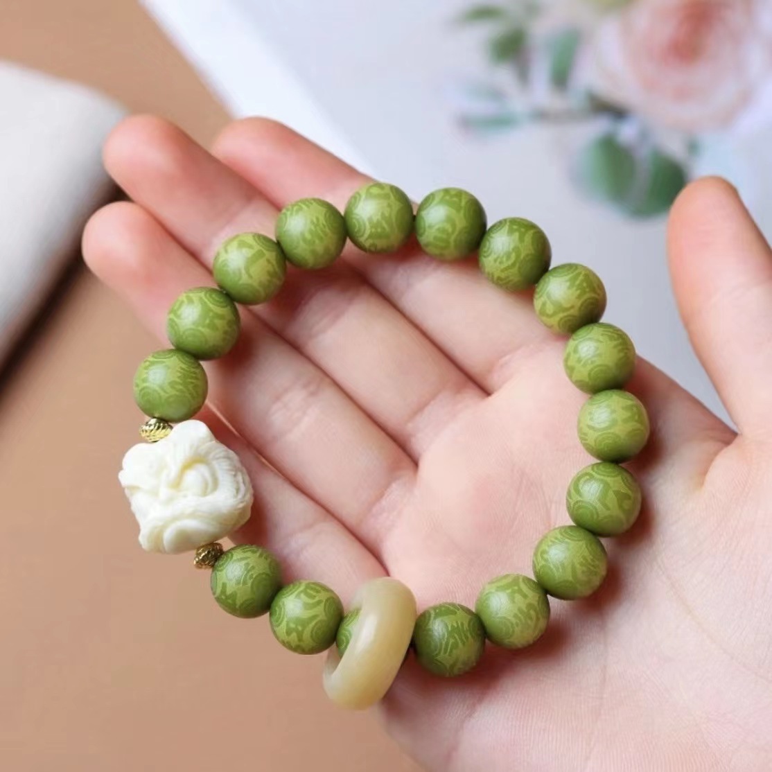 national style xingshi green bodhi running ring wenwan bracelet bodhi root carving six words men and women wenwan bracelet