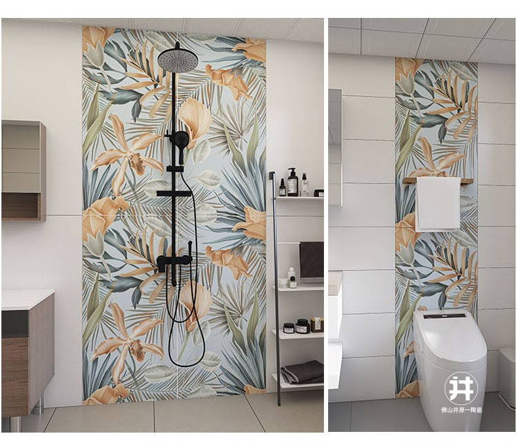 法式轻奢复古植物花砖厕所卫生间网红瓷砖马桶背景墙北欧浴室墙砖