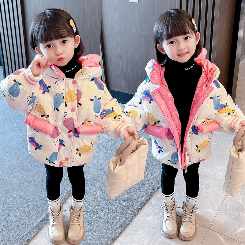 女童棉服外套2021新款小女孩洋气加厚短款棉衣冬季卡通棉袄儿童装