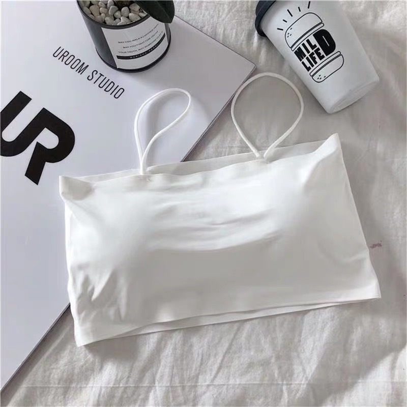 Foreign Trade Ice Silk Traceless Girl Vest One-Piece Sling Base Solid Color Anti-Exposure Beauty Back Underwear