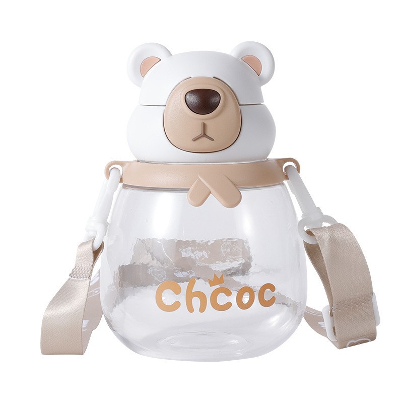 New Internet Celebrity Large Capacity Cartoon Bear Plastic Water Cup Summer Straw Children's Shoulder Strap Kettle Student Gift Cup