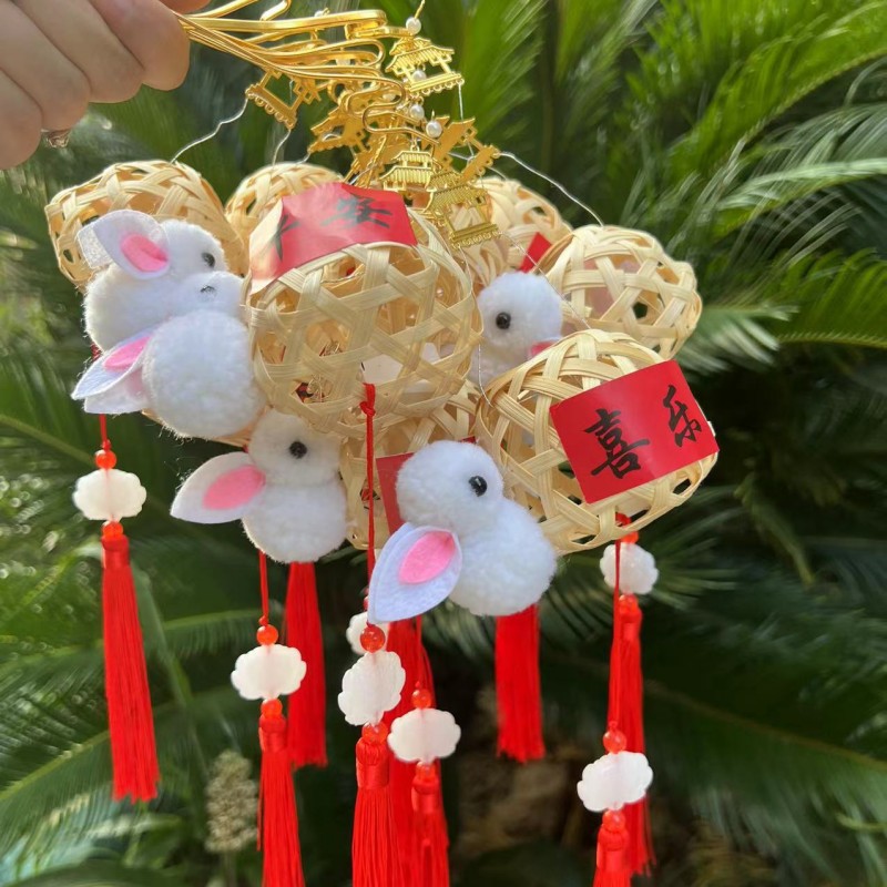 中秋灯笼古风迷你灯笼手提花灯儿童兔子竹编小灯笼摆摊批发花灯