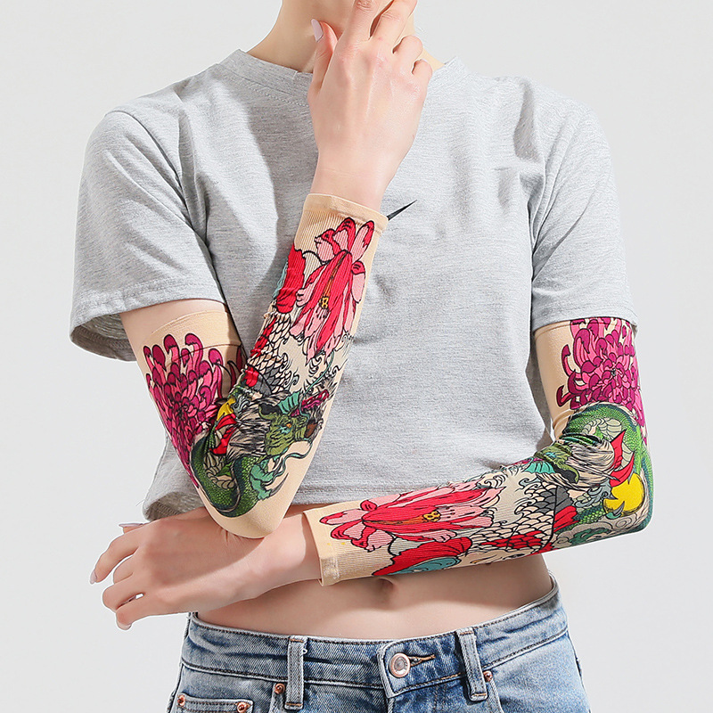 New Tattoo Sun Protection Oversleeve National Fashion Summer UV Protection Outdoor Riding Net Red Flower Arm Ice Sleeve Tattoo Arm Sleeve