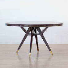 美式实木圆餐桌欧式新古典家用一桌六椅圆形饭桌法式餐厅圆桌子