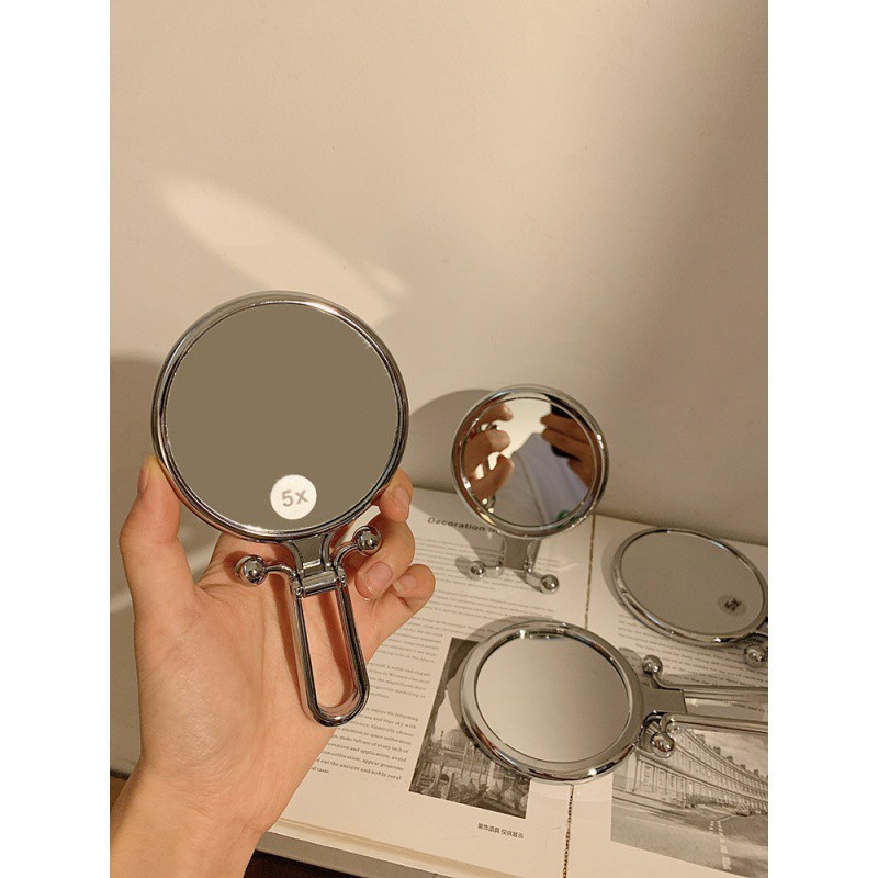 手持折叠小镜子女随身携带放大双面镜学生便携迷你手柄补妆化妆镜