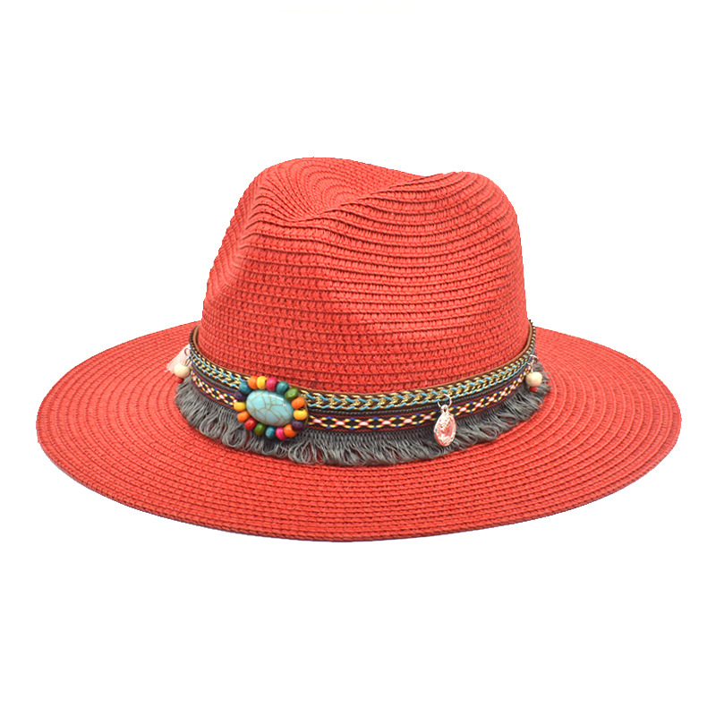 2023 European and American Retro Straw Woven Top Hat Women's New Ethnic Style Fedora Hat Foreign Trade Bell-Shaped Hip Hop Men's Straw Hat Wholesale