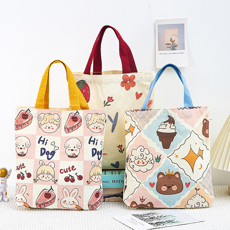 Canvas Handbag Fresh Canvas Bag Student Hand Bag Work Hand Bag Small Cloth Bag Lunch Box Bag Small Size