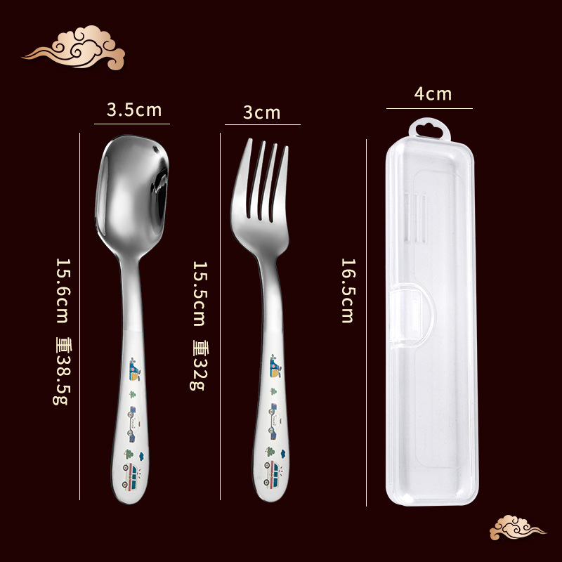 304 Stainless Steel Fork Spoon Baby Spoon Children's Fork Tableware Integrated Spoon Flat Spoon Soup Spoon Fork Set