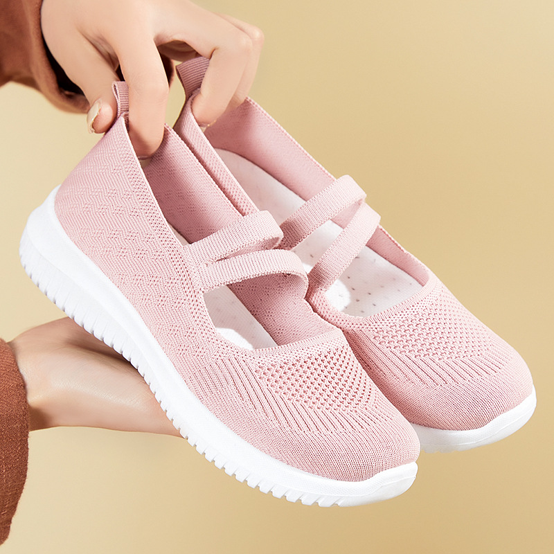 Women's Shoes 2023 New Cloth Shoes Cross-Border plus Size Foreign Trade Women's Shoes Breathable Flyknit Shoes Soft Bottom Casual Mom Shoes