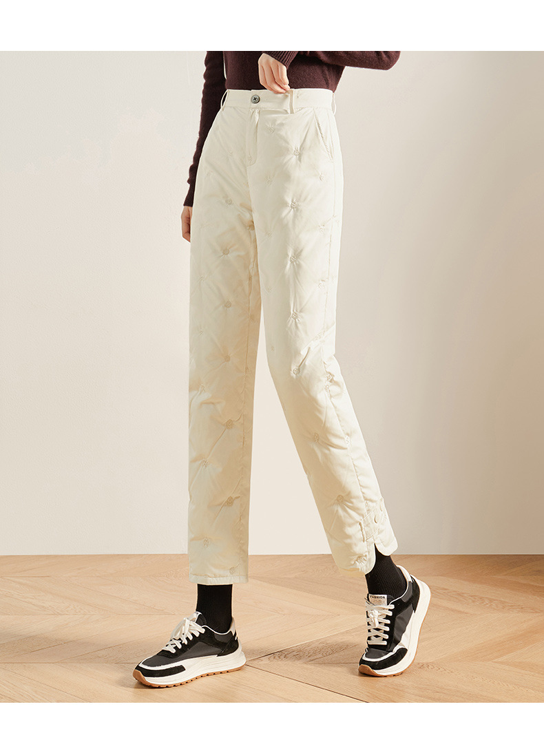 娅丽达米白色直筒羽绒裤女外穿鹅绒棉裤2021冬季新款加绒加厚裤子