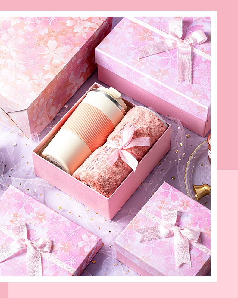 现货少女粉蝴蝶结礼盒韩版ins风伴手礼定制化妆品天地盖包装礼盒