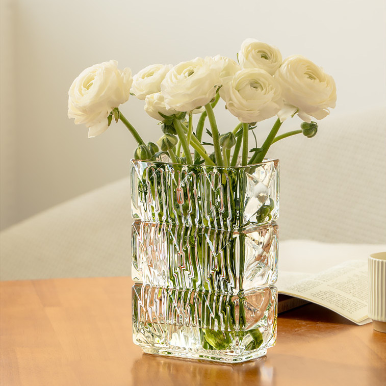 Glass Vase Rousseau Rectangular Flat Tulip Vase Domestic Ornaments Flower Container Baca Bright Crystal