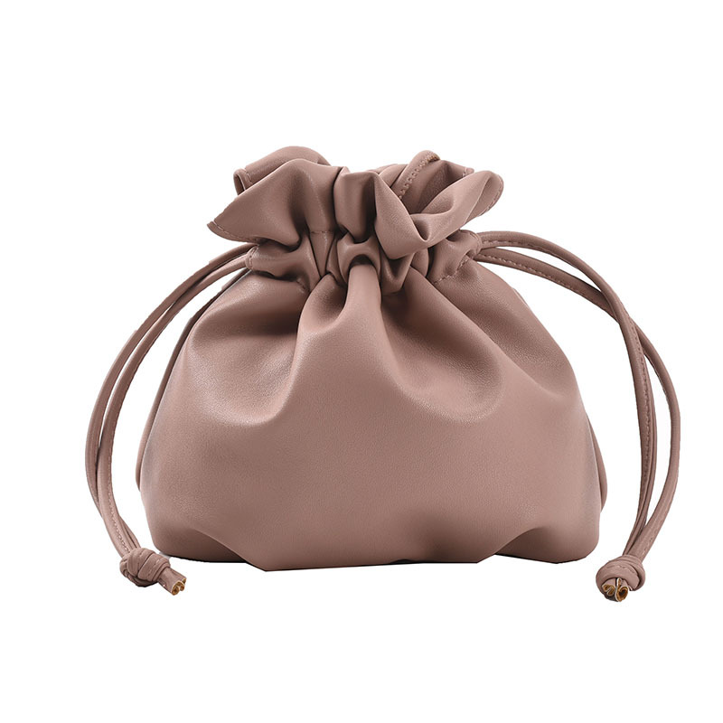 Korean Style Fashion Drawstring Bucket Bag Internet Celebrity Casual Cute Mini Small Cross Body Bag Western Style Soft Leather Solid Color Single-Shoulder Bag