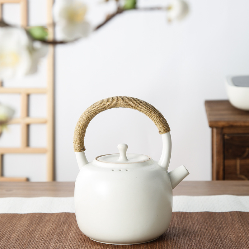 苏打釉白泥煮水壶功夫陶瓷烧水壶泡茶煮茶壶提梁壶陶壶大号大容量