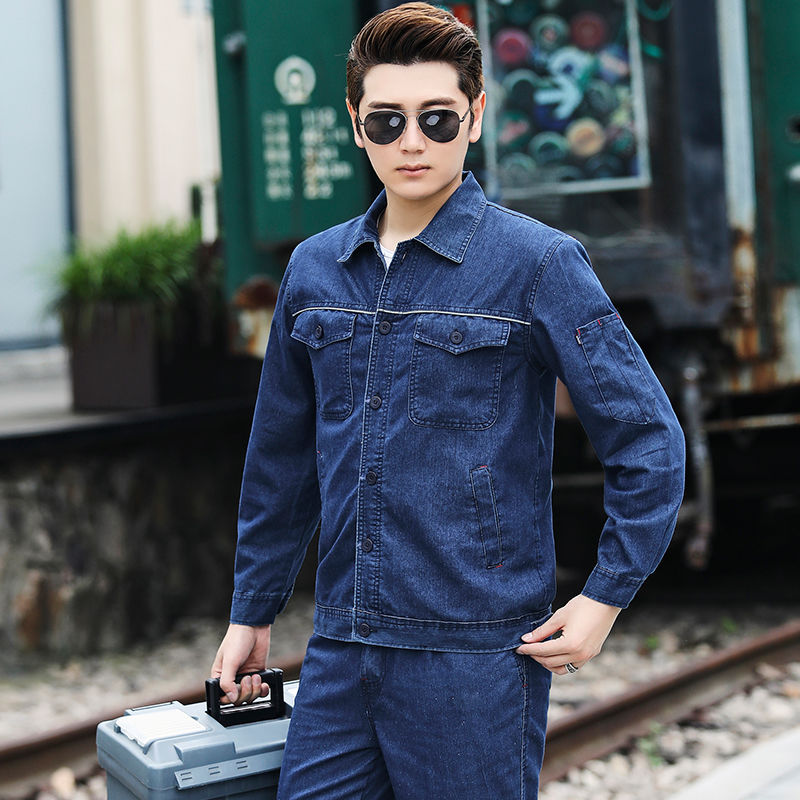 Welding Work Clothes Thin Summer Denim Suit Welder Grid Top Workwear Long Sleeve Labor Protection Clothing One Piece Dropshipping