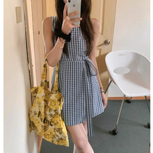 小松纪语 两色无袖圆领连衣裙女收腰系带短裙设计感气质优雅风潮