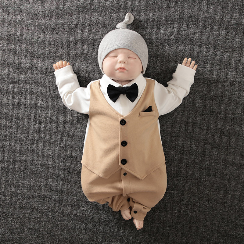 Spring and Autumn New Baby Gentleman Long-Sleeved Jumpsuit Baby Boy One Month Old Outfit Newborn Rompers Ins Children's Clothing Baby Clothes