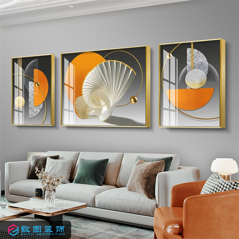 烤瓷水晶画客厅铝合金装饰画挂画北欧晶瓷三联沙发背景墙壁画
