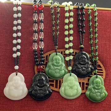 仿玉弥勒佛项链佛像吊坠百搭毛衣链项坠地摊货源地摊批发会场礼品