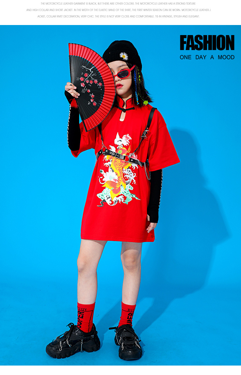 儿童装汉服中国风街舞服装男童嘻哈套装女童爵士舞走秀潮装演出服