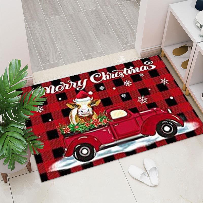 Christmas Snowman Santa Claus Bedroom Corridor Entrance Carpet Non-Slip Crystal Velvet Door Mat Factory Direct Supply