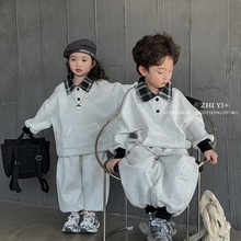 湖州织里童装女童男童春款韩版洋气休闲时尚运动衬衫领假两件套装