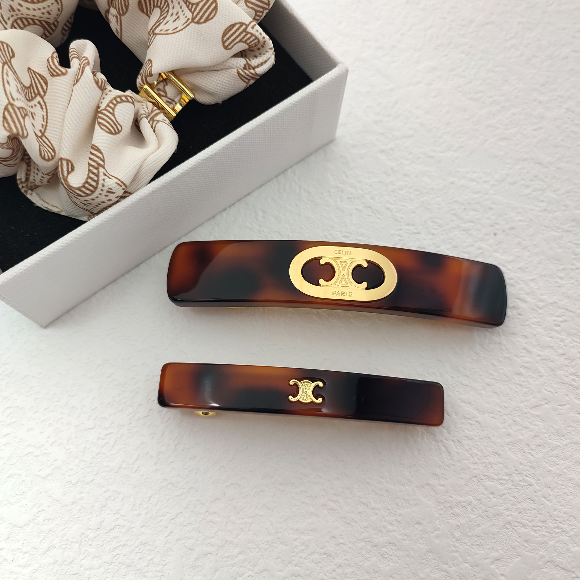 中古玳瑁色弹簧夹凯旋门发夹法式轻奢复古发夹小香风百搭女发夹