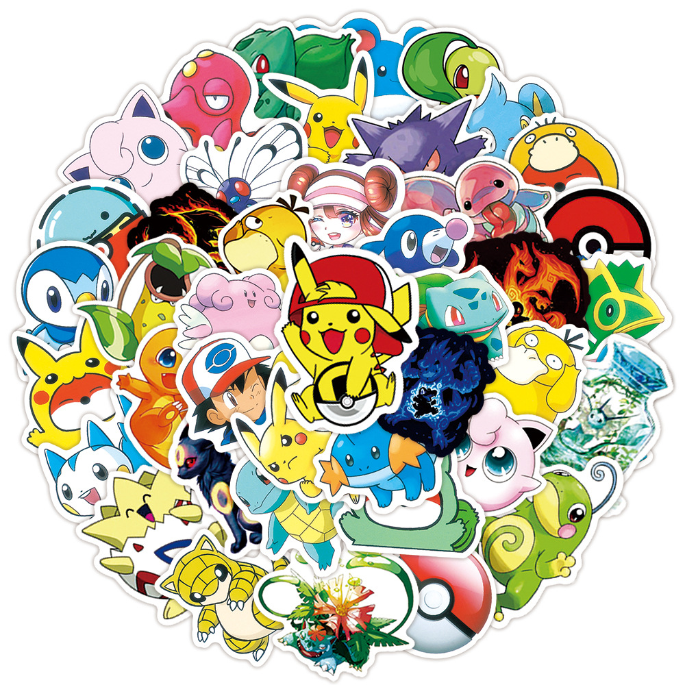 100张防水卡通宝可梦pokémon皮卡丘宠物小口袋妖怪贴纸防水贴纸