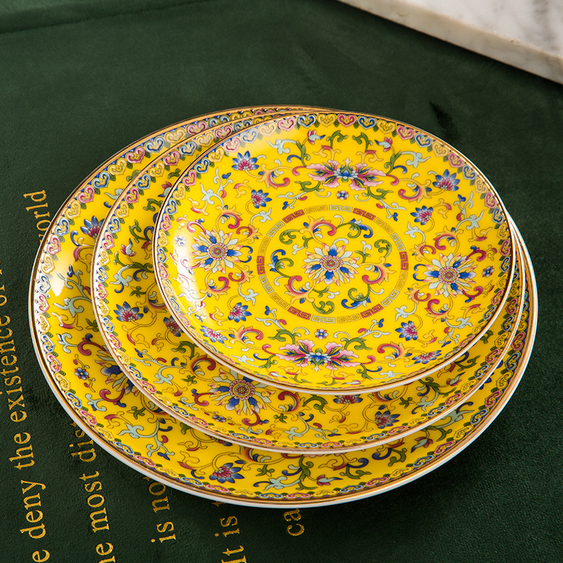 enamel color dishes and bowls of bone china d dish household steak plate dish antique imitation chinese style small cold dish dish bottom tray ceramic tableware