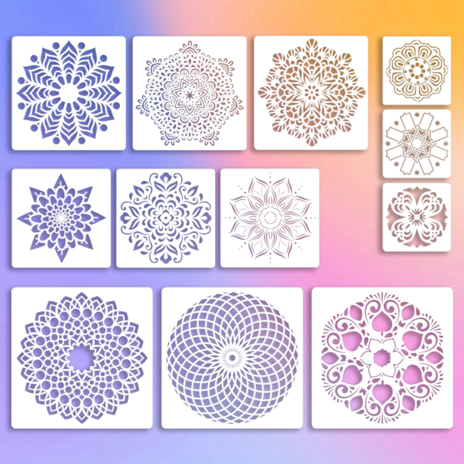 12张曼陀罗镂空绘画模板儿童学生手绘diy图案临摹涂鸦辅助工具