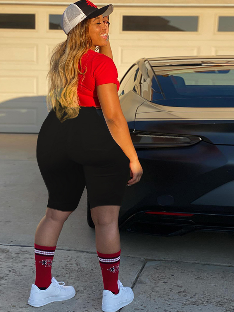 欧美跨境货源休闲大码牛仔裤女外贸出口黑白色肥仔妈咪大破洞中裤