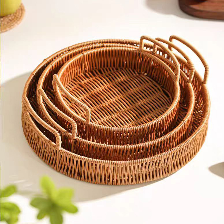imitation rattan woven snack dish dessert and refreshments fruit basket household living room cake tray bread basket rattan woven dried fruit tray
