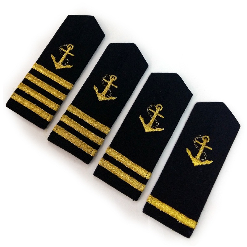 海员船长肩章海员硬肩章金属线绣花章黑色水手肩章演出服肩章配饰