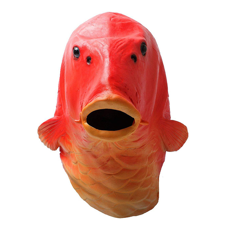 万圣节搞怪装扮动物金鱼面具 派对cosplay红鲤鱼乳胶头套整蛊道具