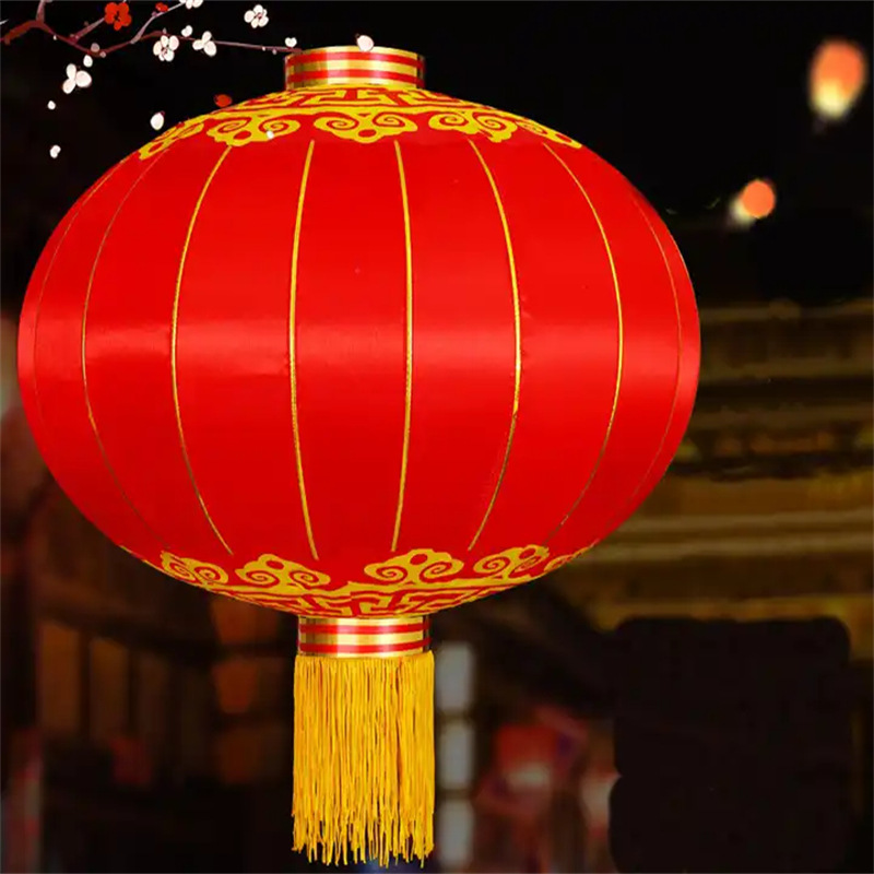大红铁口灯笼春节装饰折叠绸缎灯笼户外防水防晒灯笼过年挂大门口