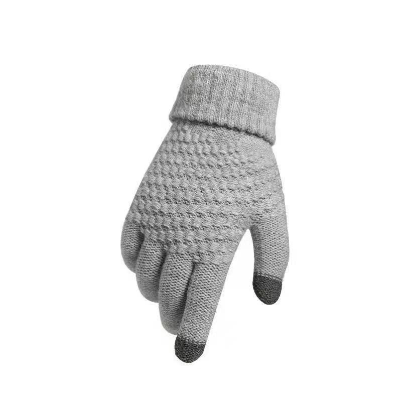 Production and Processing Pineapple Jacquard Knitted Touch Screen Men and Women Winter Fleece Lined Padded Warm Keeping Gloves Factory Direct Sales