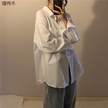 白色衬衫女秋季新款韩版学生宽松长袖衬衣港风复古设计感百搭上衣