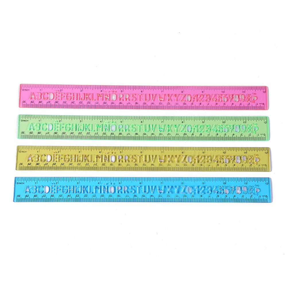 Student Color Letter Ruler 30cm Plastic Transparent Student Stationery Ruler Set 4 Pairs of 4 Colors Creative Ruler