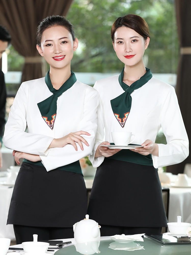餐饮服务员工作服长袖男女餐厅酒楼火锅店高端中式秋冬套装